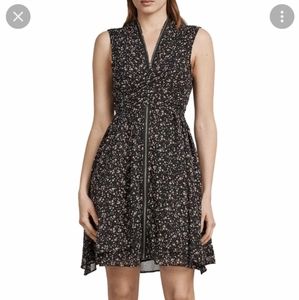 Allsaints jayda floral pattern dress zipper and tie style nwot